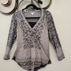 Lucky Brand Black and Gray Floral Blouse